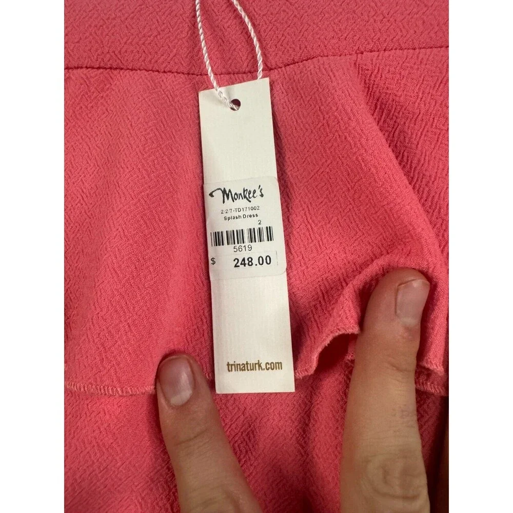 Trina Turk Dress Women Size 2 Sheath Monkees Splash Pink Ruffled SEE DESCRIPTION